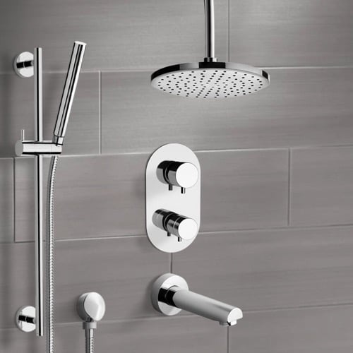 Thermostatic Tub and Shower Faucet Set with Handheld and Ceiling Rain Shower Head Remer TSR9405