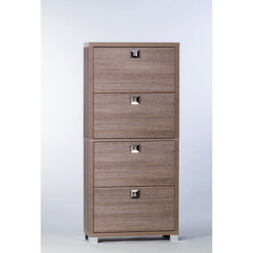 Gray Oak Shoe Rack with 4 Double-Depth Folding Doors Gray Oak Shoe Rack with 4 Double-Depth Folding Doors Sarmog A574-Gray Oak