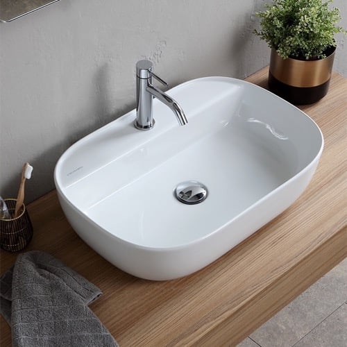 Oval White Ceramic Vessel Sink Scarabeo 1802