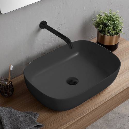 Oval Matte Black Vessel Sink in Ceramic