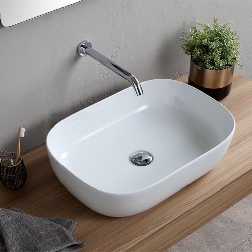 Oval White Ceramic Vessel Sink Scarabeo 1804