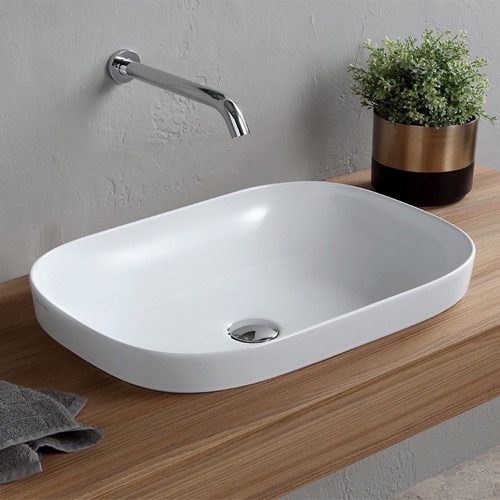 Oval White Ceramic Drop In Sink Scarabeo 1805