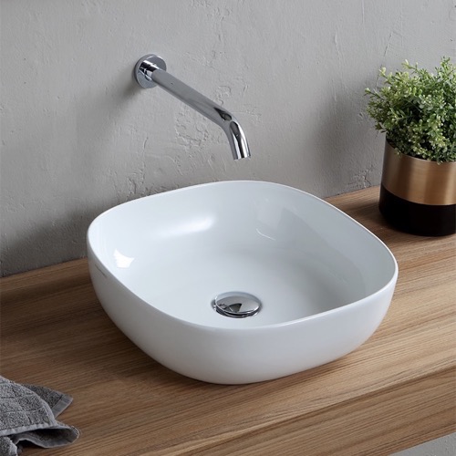 Round White Ceramic Vessel Sink Scarabeo 1806