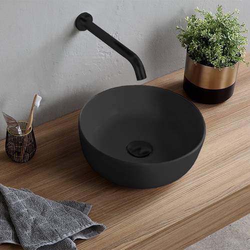 Round Black Vessel Sink in Ceramic Scarabeo 1808-49