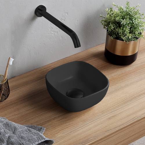 Small Matte Black Vessel Sink in Ceramic