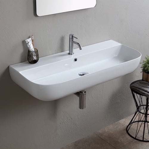 Modern White Ceramic Wall Mounted or Vessel Sink Scarabeo 1813