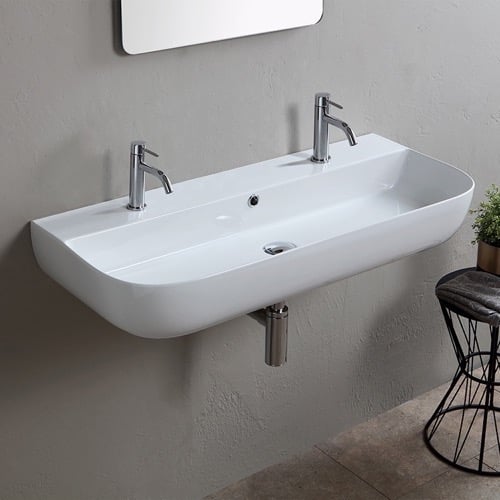 Modern White Ceramic Wall Mounted or Vessel Sink Scarabeo 1813B