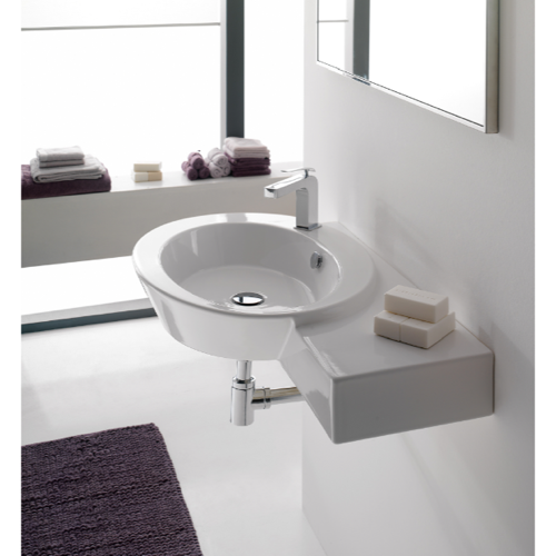 Ceramic Wall Mounted or Vessel Bathroom Sink with Right Counter Space Scarabeo 2011