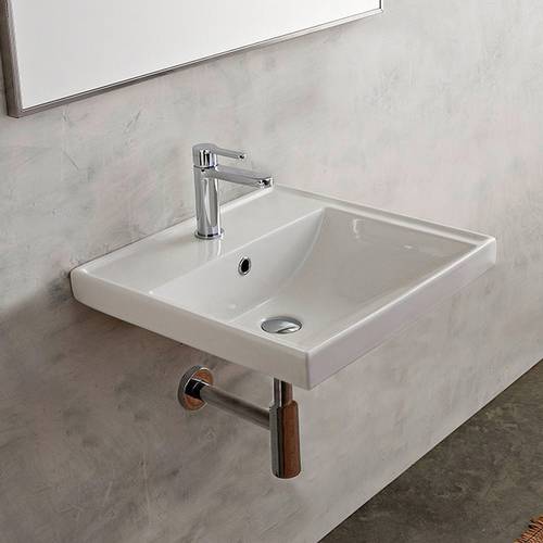 Rectangular White Ceramic Wall Mounted or Drop In Bathroom Sink Scarabeo 3004