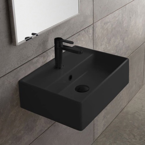 Rectangular Black Ceramic Wall Mounted or Vessel Sink Scarabeo 5001-49