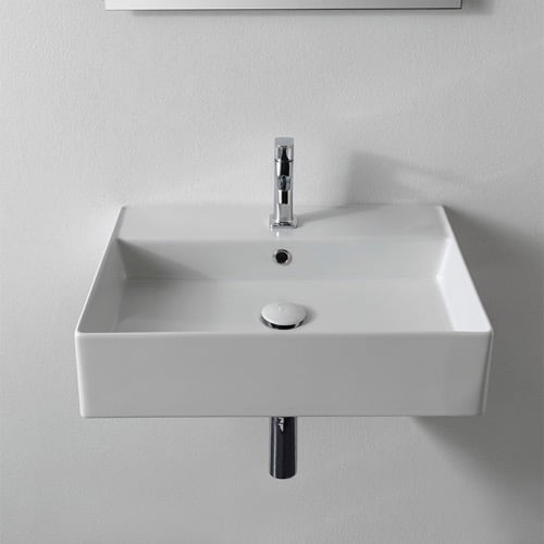 Rectangular White Ceramic Wall Mounted or Vessel Sink Scarabeo 5111