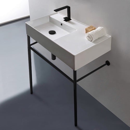 Ceramic Console Sink and Matte Black Stand, 32