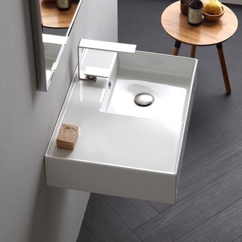 Rectangular Ceramic Wall Mounted or Vessel Sink With Counter Space Scarabeo 5117