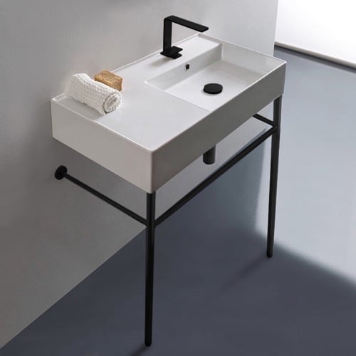 Ceramic Console Sink and Matte Black Stand, 32 Inch Scarabeo 5118-CON-BLK