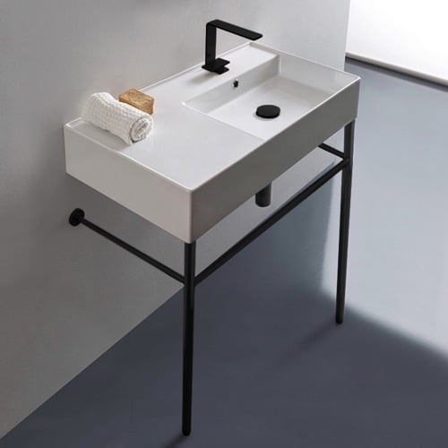 Ceramic Console Sink and Matte Black Stand, 32