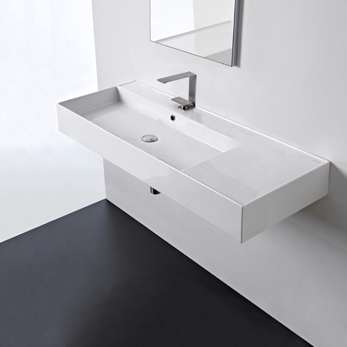 Rectangular Ceramic Wall Mounted or Vessel Sink With Counter Space