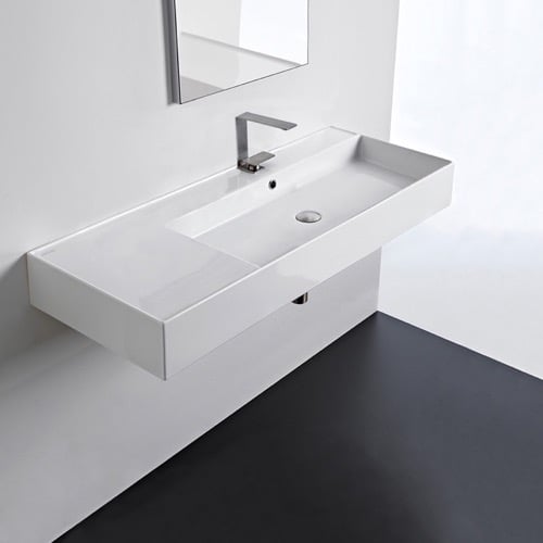 Rectangular Ceramic Wall Mounted or Vessel Sink With Counter Space