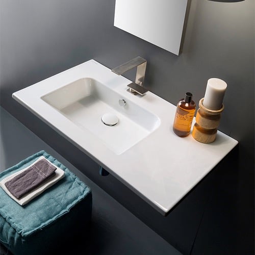 Sleek Rectangular Ceramic Wall Mounted Sink With Counter Space Scarabeo 5211