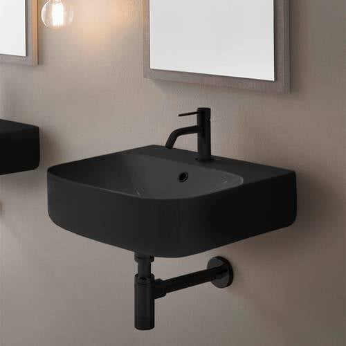 Round Black Ceramic Wall Mount Sink Scarabeo 5507-49