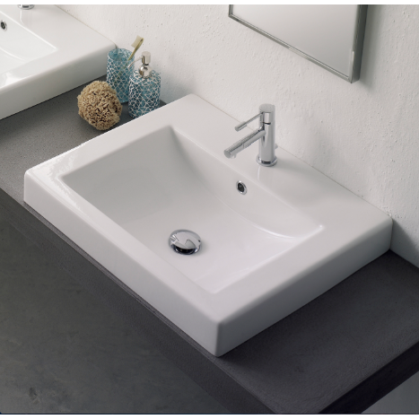 Square White Ceramic Drop In Sink Scarabeo 8007/A