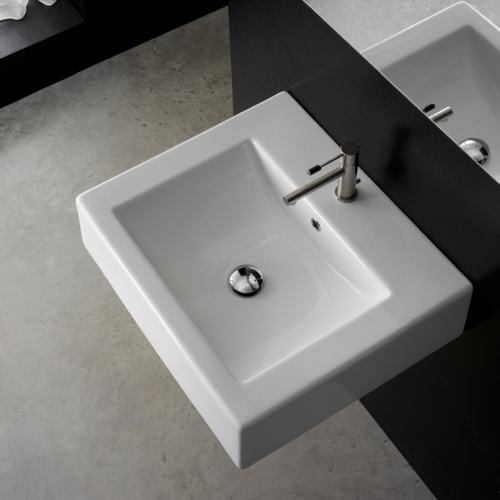 Square White Ceramic Wall Mounted or Vessel Sink Scarabeo 8007/B
