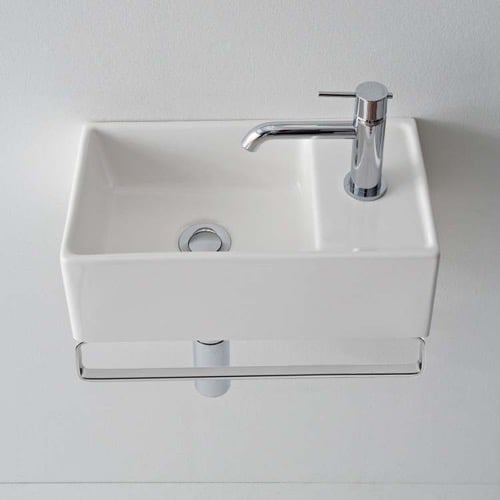Small Wall Mounted Ceramic Sink With Polished Chrome Towel Bar Scarabeo 8031/R-41-TB
