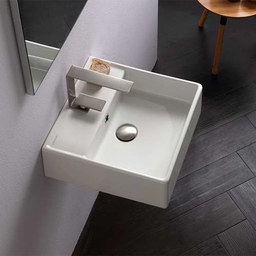 Square White Ceramic Wall Mounted or Vessel Sink Scarabeo 8031/R-40