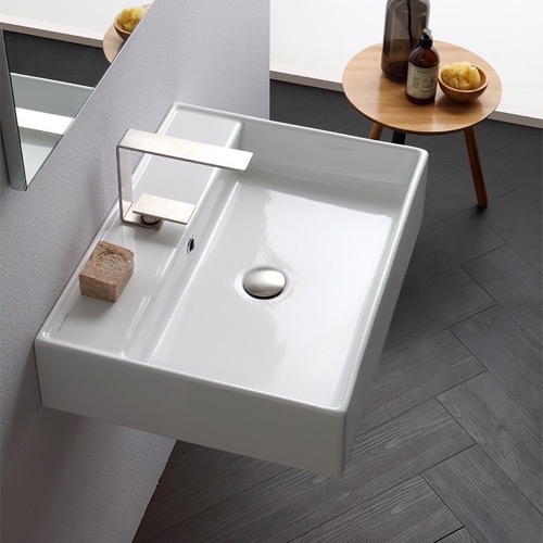 Wall Mounted Bathroom Sink, Rectangular, White Ceramic Scarabeo 8031/R-60