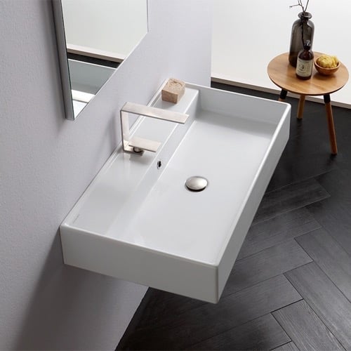 Rectangular White Ceramic Wall Mounted or Vessel Sink Scarabeo 8031/R-80