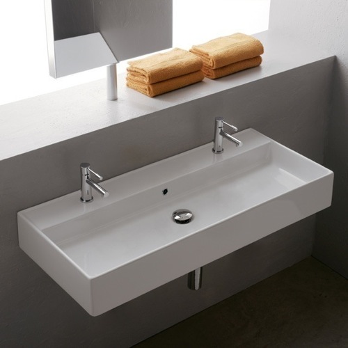 Trough Ceramic Wall Mounted or Vessel Sink Scarabeo 8031/R-100B