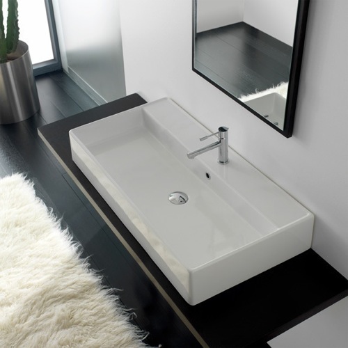 Rectangular White Ceramic Wall Mounted or Vessel Sink Scarabeo 8031/R-100A