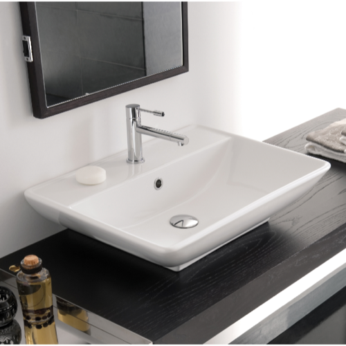 Rectangular White Ceramic Wall Mounted or Vessel Sink Scarabeo 8046/R