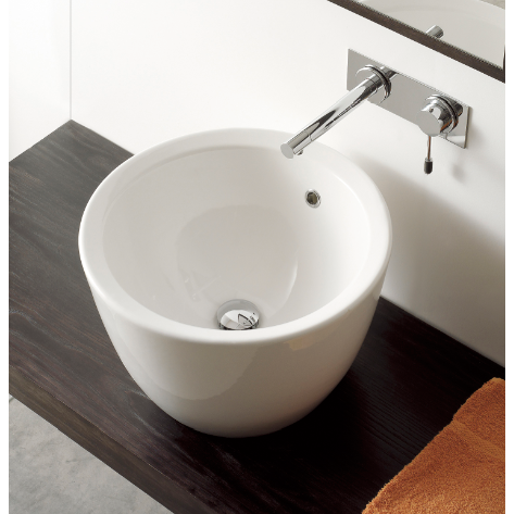Round White Ceramic Vessel Sink Scarabeo 8055