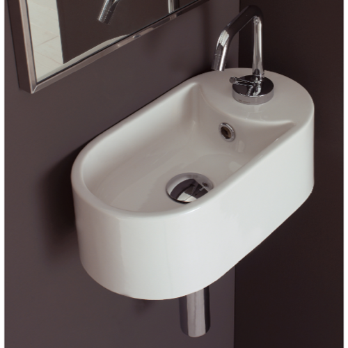 Oval-Shaped White Ceramic Wall Mounted Sink Scarabeo 8093/B