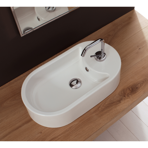 Oval-Shaped White Ceramic Vessel Sink Scarabeo 8095