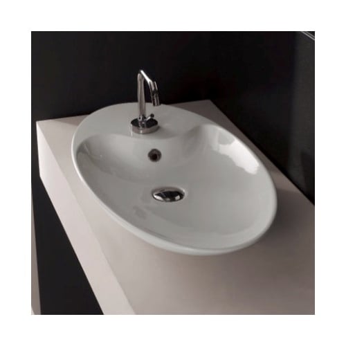 Oval-Shaped White Ceramic Vessel Sink Scarabeo 8097