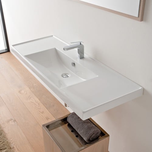 Rectangular White Ceramic Drop In or Wall Mounted Bathroom Sink Scarabeo 3007