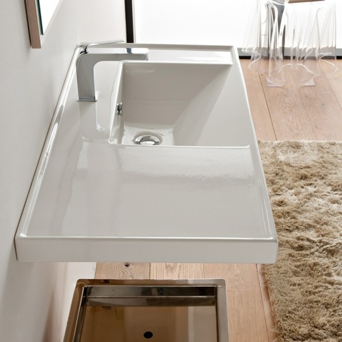 Rectangular White Ceramic Drop In or Wall Mounted Bathroom Sink Rectangular White Ceramic Drop In or Wall Mounted Bathroom Sink Scarabeo 3009
