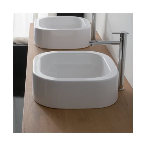 Curved White Ceramic Vessel Bathroom Sink Scarabeo 8306