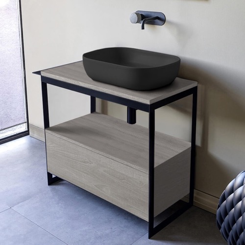 Modern  Console Vanity with Grey Oak Cabinet, 35 Inch Scarabeo 1804-49-SOL3-88