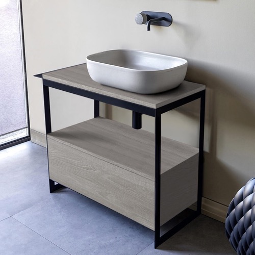 Modern  Console Vanity with Grey Oak Cabinet, 35 Inch Scarabeo 1804-SOL3-88