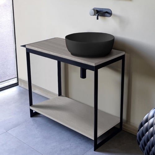 Modern  Console Vanity with Grey Oak Shelf, 35 Inch Scarabeo 1807-49-SOL4-88