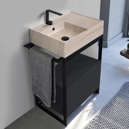 Modern  Console Vanity, Travertine Style Sink, 27 Inch Scarabeo 5114-E-SOL1-49