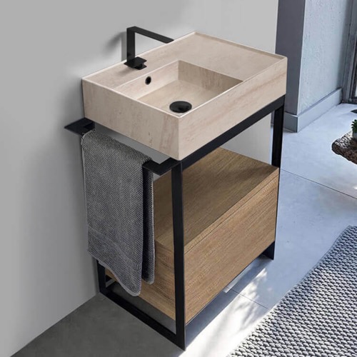 Modern  Console Vanity, Travertine Style Sink, 27 Inch Scarabeo 5114-E-SOL1-89