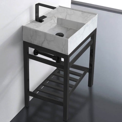 Small Modern Console Sink Vanity, Marble Style Sink, 24 Inch Scarabeo 5114-F-CON2-BLK