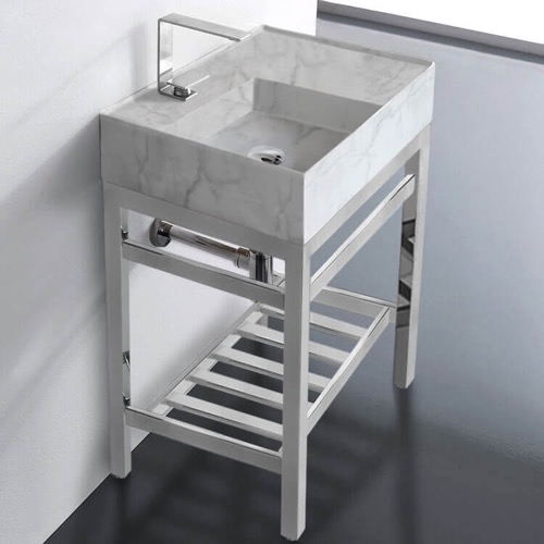 Small Modern Console Sink Vanity, Marble Style Sink, 24 Inch Scarabeo 5114-F-CON2