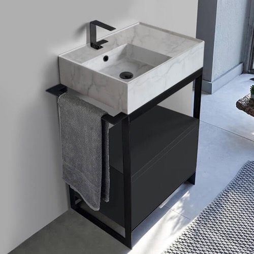 Modern  Console Vanity, Marble Style Sink, 27 Inch Scarabeo 5114-F-SOL1-49
