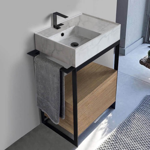 Modern  Console Vanity, Marble Style Sink, 27 Inch Scarabeo 5114-F-SOL1-89