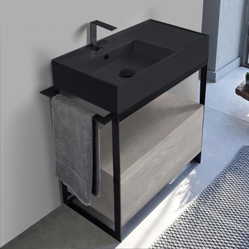 Modern  Console Vanity with Grey Oak Cabinet, 35 Inch Scarabeo 5115-49-SOL1-88