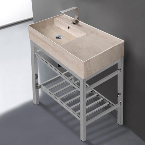 Modern Console Sink Vanity, Travertine Style Sink, 32 Inch Scarabeo 5115-E-CON2